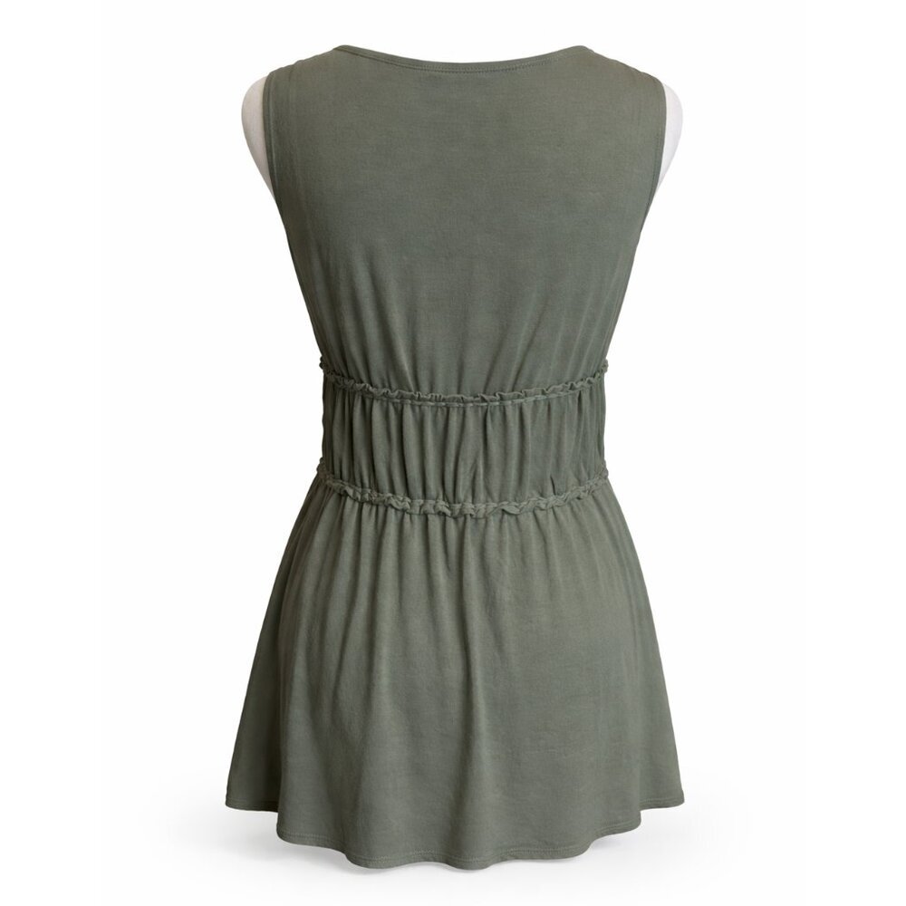 Max Studio Olive Green Ruffle Empire Waist Tank | Size Small - Picture 5 of 6